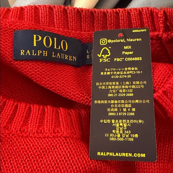 NWT Polo Ralph Lauren Vibrant Red Crewneck Sweater Size Authenticated - Picture 8 of 8